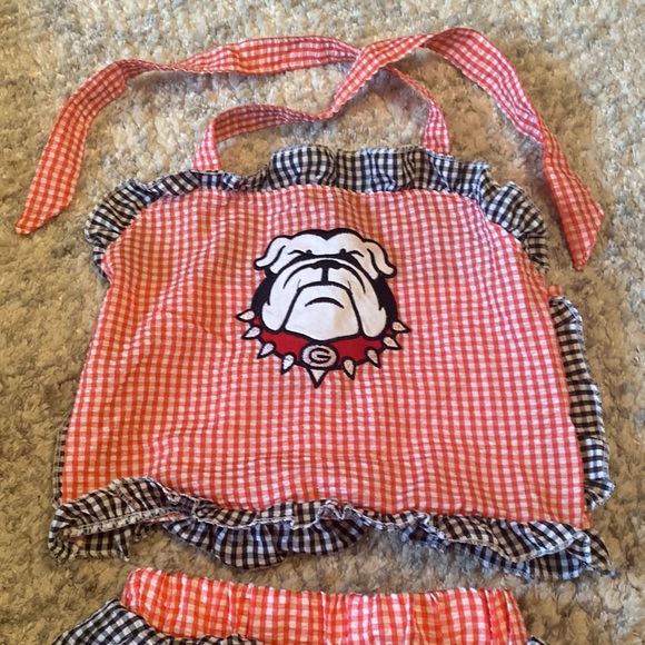 Girls Georgia Bulldogs gingham red black plaid ruffle swim suit bikini 10-12 - Picture 2 of 6